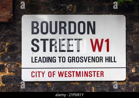 Straßenschild Buordon Street W1 City of Westminster Stockfoto