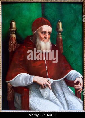 Porträt von Papst Julius II., 1511, Raphael (1483–1520), National Gallery, London, UK. Stockfoto