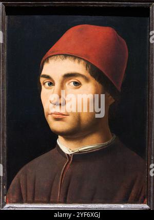 Porträt eines Mannes, um 1475–1476, Antonello da Messina (aktiv 1456; gestorben 1479), National Gallery, London, Großbritannien. Stockfoto