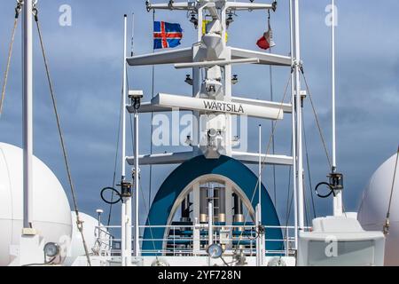 SH Vega Cruise ist ein Expeditionsschiff, das von Swan Hellenic, Island, betrieben wird. SH Vega ist unser brandneues 5-Sterne-Hotel in Scandi-de Stockfoto