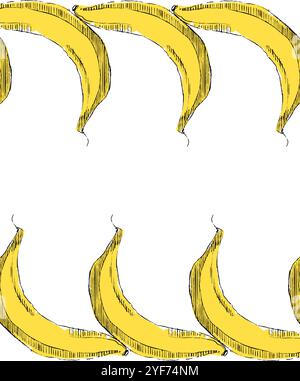 Tropische Bananenfrüchte in Grafik. Banner mit nahtlosem Rahmenmuster für horizontalen Rahmen. Vektorabbildung Stock Vektor