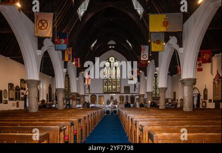 Das Innere der Royal Garrison Church of All Saints in Aldershot, Hampshire, England, Großbritannien. Stockfoto