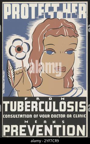 „Protect her for tuberculosis“ Vintage 1930er Jahre Gesundheitsförderung Poster von der American Work Projects Administration (WPA) Stockfoto