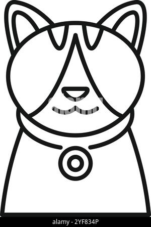 Einfache Strichzeichnung einer niedlichen Katze mit Kragen und rundem Medaillon, perfekt für Tiermotive Stock Vektor