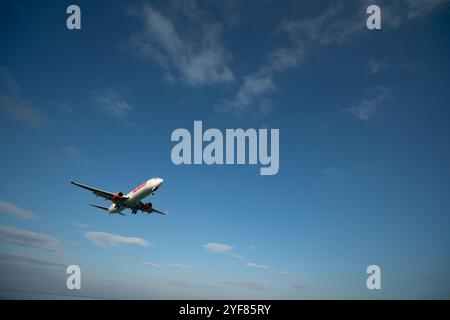 PHUKET, THAILAND - 23. JANUAR 2020: Eine Thai Lion Air Boeing 737-900ER landet am Flughafen Phuket. Stockfoto