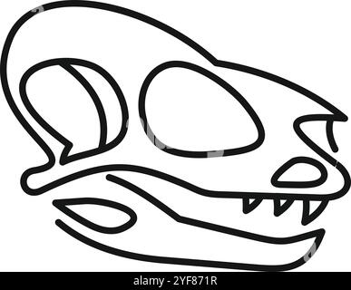 Linienzeichnung eines Dinosaurierschädelfossils, das Paläontologie, prähistorisches Leben und Evolution darstellt Stock Vektor