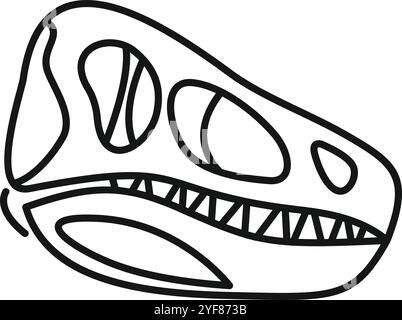 Zeichnung eines Dinosaurierschädelfossils isoliert auf weißem Hintergrund mit scharfen Zähnen und Augenhöhlen Stock Vektor