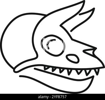 Linienzeichnung eines Dinosaurierschädelfossils, das Paläontologie, prähistorisches Leben und antike Geschichte repräsentiert Stock Vektor
