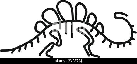 Einfache Linienzeichnung eines Spinosaurus-Dinosauriers, der durch seine charakteristische Rückenflosse läuft Stock Vektor