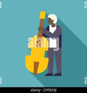 Musiker mit Kontrabass in einem minimalistischen und farbenfrohen flachen Design Stock Vektor