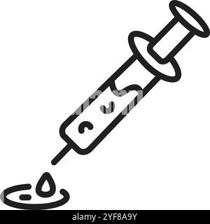 Spritze schwarze Linie Symbol, editierbarer Schlag, Strichstärke 100px, Injektionszeichen Größe 3400x3400 px, Vektor-einzelne monochrome Illustration eines Impfstoffs, Stock Vektor