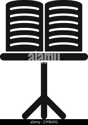 Schwarzer Notenständer mit offenem Notenbuch, einfaches Symbol für musikalische Konzepte Stock Vektor