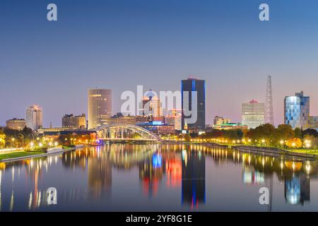 Rochester, New York, USA, Stadtbild am Genesee River. Stockfoto