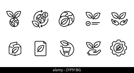 Schutz ökologisch grün Umwelt Symbol Set Sammlung Strichlinie einfaches Symbol für den CO2-Handel Offset umweltfreundliche Checkliste verantwortungsvolles Einkaufen Stock Vektor