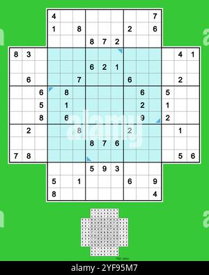 Blume Sudoku, fünf überlappende Sudoku-Puzzles. Volle Symmetrie, 52 Hinweise. Einfach. MK II. Vektor. Stock Vektor