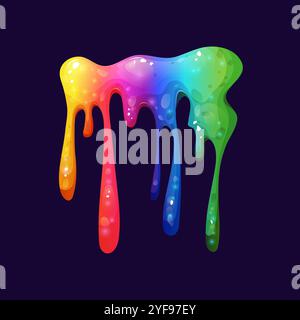 Tropfender Regenbogenschleim mit leuchtenden Farben. Rainbow Splash Kollektion auf transparentem Hintergrund. Ideal, um verspielt und giftig zu sein Stock Vektor