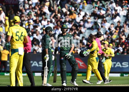 MELBOURNE AUSTRALIEN. November 2024. Im Bild: Pakistanischer Bowler Shaheen Shah Afridi, während des ersten Tages des Cricket-Matches Australia gegen Pakistan One Day International auf dem Melbourne Cricket Ground, Melbourne, Australien am 4. November 2024. Quelle: Karl Phillipson/Alamy Live News Stockfoto