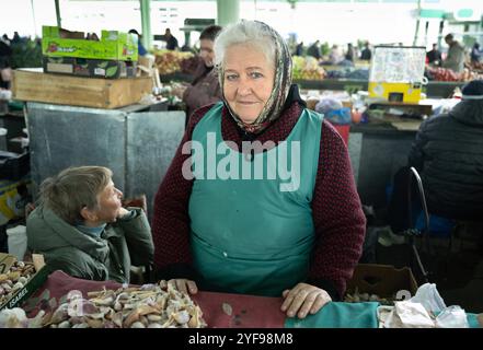 MDA , REPUBLIK MOLDAU / MOLDAWIEN : eine Verkaeuferin Verkäuferin / Marktfrau auf einem Markt in Tiraspol im abgespaltenen Landesteil Transnistrien / Transdnestrien PMR , 20.10.2024 MDA , REPUBLIK MOLDAU : eine Verkäuferin / Marktorin auf einem Markt in Tiraspol im gesonderten Teil Transnistria PMR , 20.10.2024 *** MDA , REPUBLIK MOLDAU MOLDAU Eine Verkäuferin auf einem Markt in Tiraspol im gesonderten Teil Transnistria Transdnestria PMR , 20 10 2024 MDA , REPUBLIK MOLDAU Eine Verkäuferin auf einem Markt in Tiraspol im getrennten Teil Transnistria PMR , 20 10 2024 Stockfoto