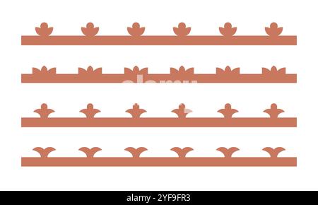 Minimalistischer arabischer abstrakter Rand. Einfache Boho-Dachformen. Blumenmuster mit marokkanischem Tulpenmuster. Einfache Vektorblumen-Illustrationen. Stock Vektor