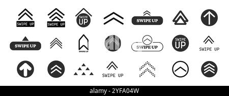 Pfeiltaste nach oben wischen, Symbol für Bildlauf in der benutzeroberfläche. Einfache Benutzeroberfläche, Satz von Schaltflächen für Social-Media-Symbol. Wischen Sie nach oben, Pfeiltasten nach oben. Vektorabbildung Stock Vektor