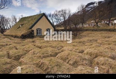 Berühmte Hofskirkja Turfkirche am Hof Place im Südosten Islands Stockfoto