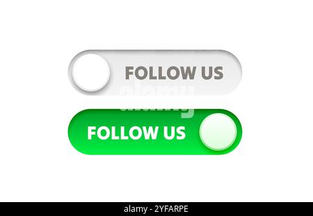 Schaltfläche Folgen Sie uns, aus auf Klick, Web-Switch. Vektor Stock Vektor