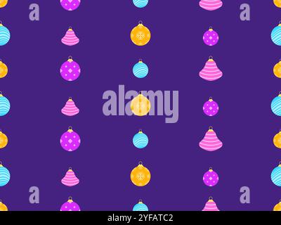 Nahtloses Muster mit Weihnachtskugeln. Weihnachtsschmuck, jedes Ornament ist mit Schneeflocken und Streifenmustern verziert. Weihnachtsdesign für Verpackungen, Stock Vektor