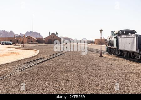 Bahnhof der ehemaligen Hejaz-Eisenbahn in der Nähe von Al Ula, Saudi-Arabien Stockfoto