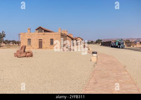 Bahnhof der ehemaligen Hejaz-Eisenbahn in der Nähe von Al Ula, Saudi-Arabien Stockfoto