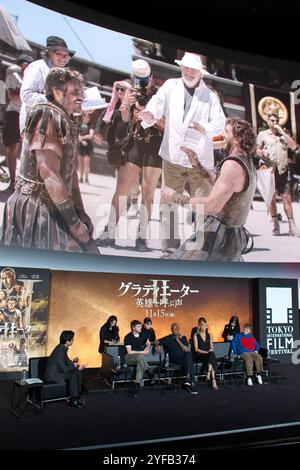 Tokio, Japan. November 2024. (L3-R) die Schauspieler Denzel Washington, Paul Mescal, Connie Nielsen und Fred Hechinger nehmen am Montag, 4. November 2024, am Vortrag zum Film „Gladiator II“ auf dem Tokio International Film Festival in Tokio, Japan, Teil. Foto: Keizo Mori/UPI Credit: UPI/Alamy Live News Stockfoto