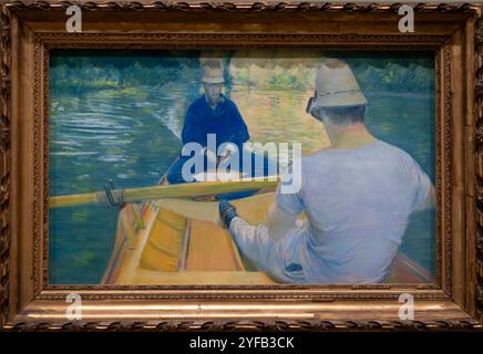 Paris, Frankreich - 05 13 2023: Museum Orsay. Bootsfahrer gemalt von Gustave Caillebotte Stockfoto