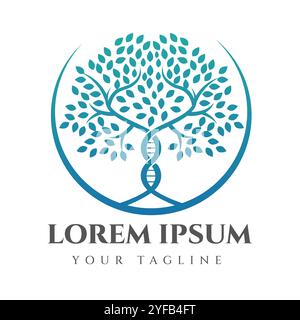 Creative Vector Logo, das Tree of Life Elemente mit DNA-Struktur kombiniert, ist dieses Design für diejenigen in den Bereichen Biotechnologie, genetische Stock Vektor