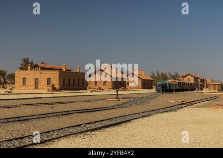 Bahnhof der ehemaligen Hejaz-Eisenbahn in der Nähe von Al Ula, Saudi-Arabien Stockfoto