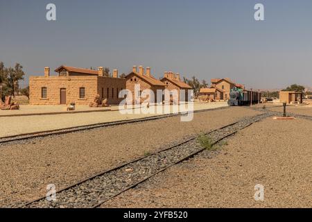 Bahnhof der ehemaligen Hejaz-Eisenbahn in der Nähe von Al Ula, Saudi-Arabien Stockfoto