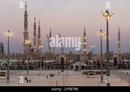 Prophetenmoschee in Al-Haram-Gegend von Medina, Saudi-Arabien Stockfoto