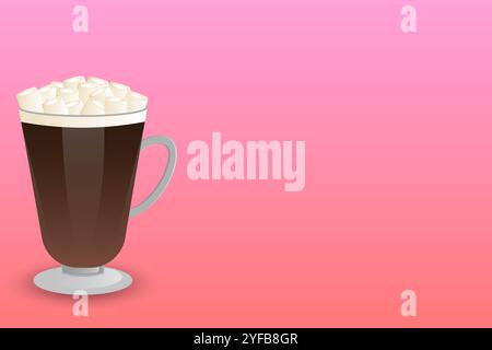 Glas heiße Schokolade mit Marshmallows auf der Seite auf leerem Hintergrund. Stockfoto