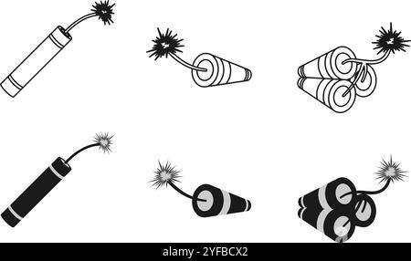 Dynamit- oder TNT-Symbolsatz Vektorillustration isoliert auf weißem Hintergrund. Stock Vektor