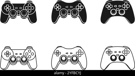 Gamepad- oder Joystick-Symbolsatz Vektorillustration isoliert auf weißem Hintergrund. Stock Vektor