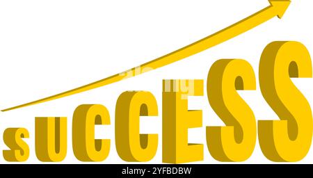 Wachstumsdiagramm mit Pfeil wird in Erfolgswort umgewandelt. Vektorillustration isoliert auf weißem Hintergrund. Stock Vektor