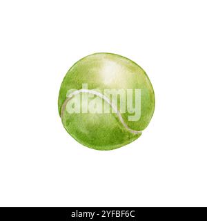 Tennis-Accessoires, Ball Aquarell-Illustrationselement auf weiß. Zum Drucken in Broschüren, Typografie zum Thema Sport. Stockfoto