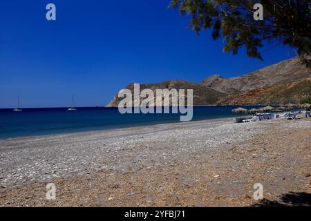 Eristos Strand, Tilos, Dodecanese Inseln, südliche Ägäis, Griechenland. Stockfoto