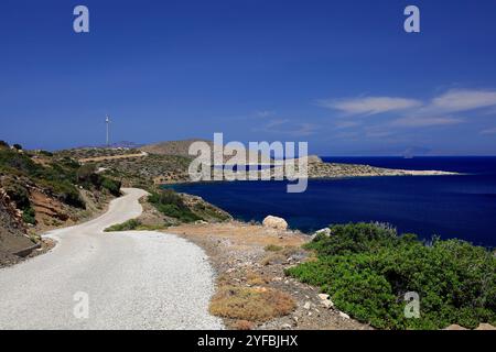 Windturbine, Tilos, Dodekanes Inseln, Südägäis, Griechenland. Stockfoto