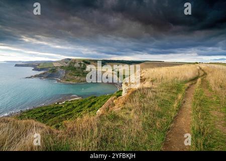 Chapman's Pool von Emmett's Hill aus gesehen. Worth Matravers, Isle of Purbeck, Dorset, England, Großbritannien Stockfoto