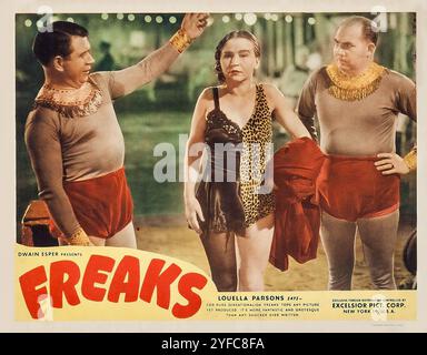 Freaks (MGM 1932, Excelsior Pict Corp Reissue 1949). Lobby Card mit Zirkuskünstlern einschließlich Josephine Joseph - der „halb Frau – halb Mann“ Stockfoto