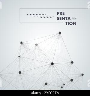 Abstraktes Molekül schwarzer Farbe mit großen und kleinen Punkten, das sich in der Mitte auf einem grauen Hintergrund befindet Stock Vektor