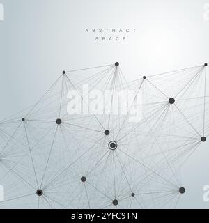 Abstraktes Molekül schwarzer Farbe mit großen und kleinen Punkten, das sich in der Mitte auf einem grauen Hintergrund befindet Stock Vektor