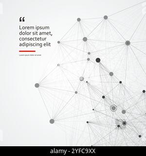 Abstraktes Molekül schwarzer Farbe mit großen und kleinen Punkten, das sich rechts auf weißem Hintergrund befindet. Stock Vektor