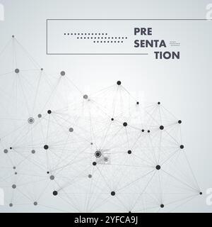 Abstraktes Molekül schwarzer Farbe mit großen und kleinen Punkten, das links auf weißem Hintergrund liegt Stock Vektor