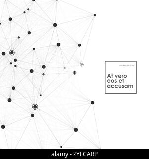 Abstraktes Molekül schwarzer Farbe mit großen und kleinen Punkten, das sich in der Mitte auf einem grauen Hintergrund befindet Stock Vektor
