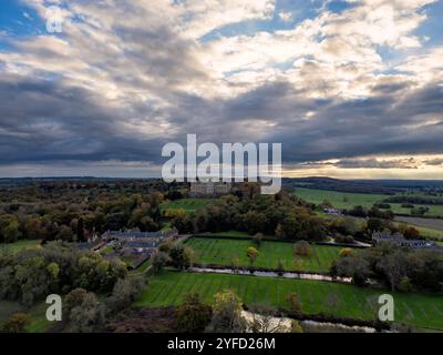 Eine Luftaufnahme von Belvoir Castle in der Nähe von Melton Mowbray in Leicestershire, Großbritannien Stockfoto
